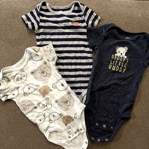 3 size 6-9 month onesies. Great condition, no stains super cute!